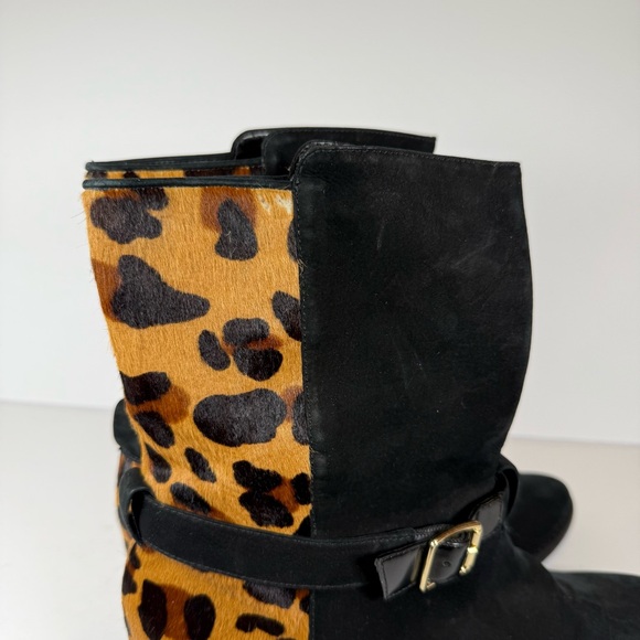 Schutz Boots Leopard Print Black Suede Pony Hair Ankle Boots Size 8 - Picture 4 of 10